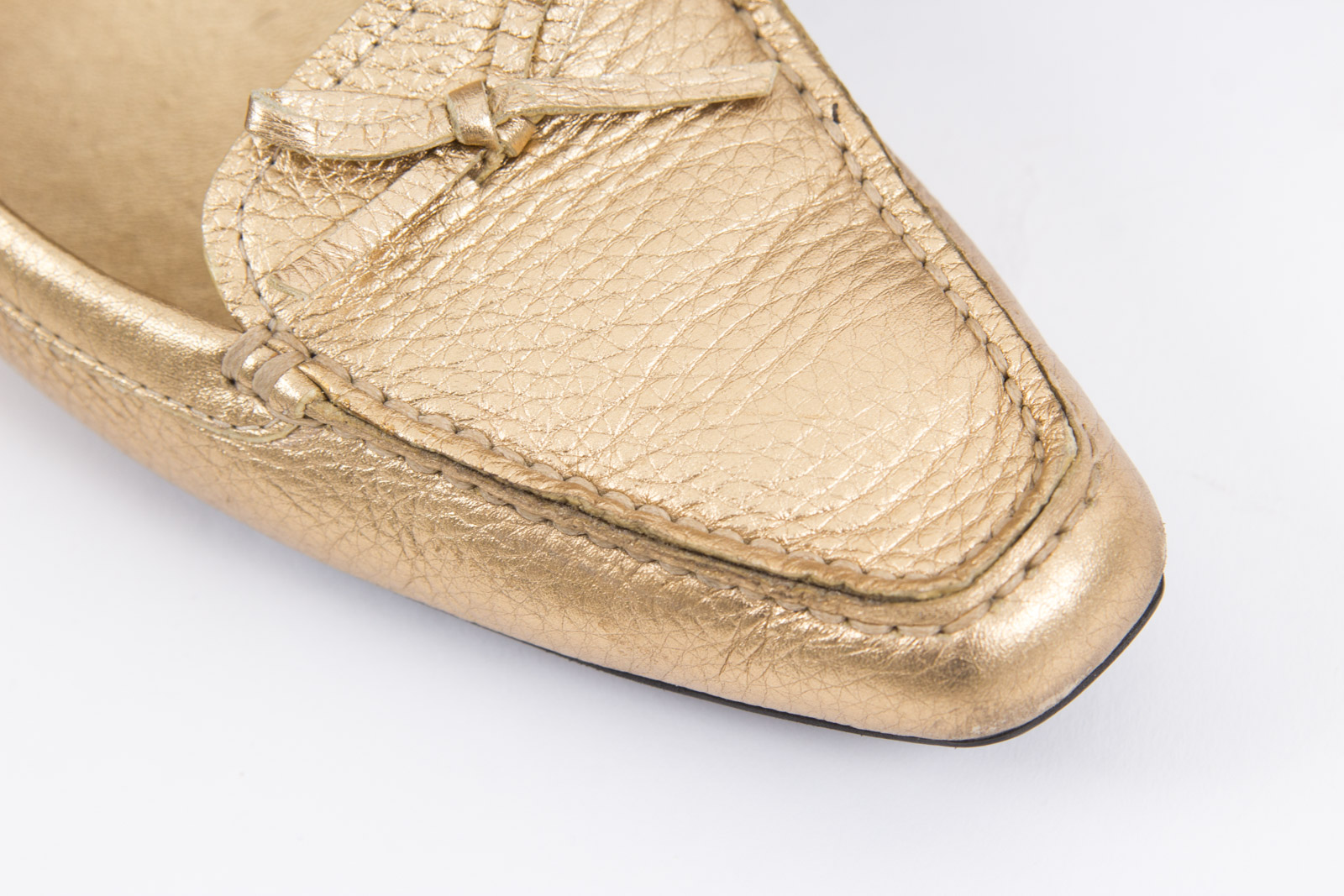 Prada Metallic Gold Tone Loafers