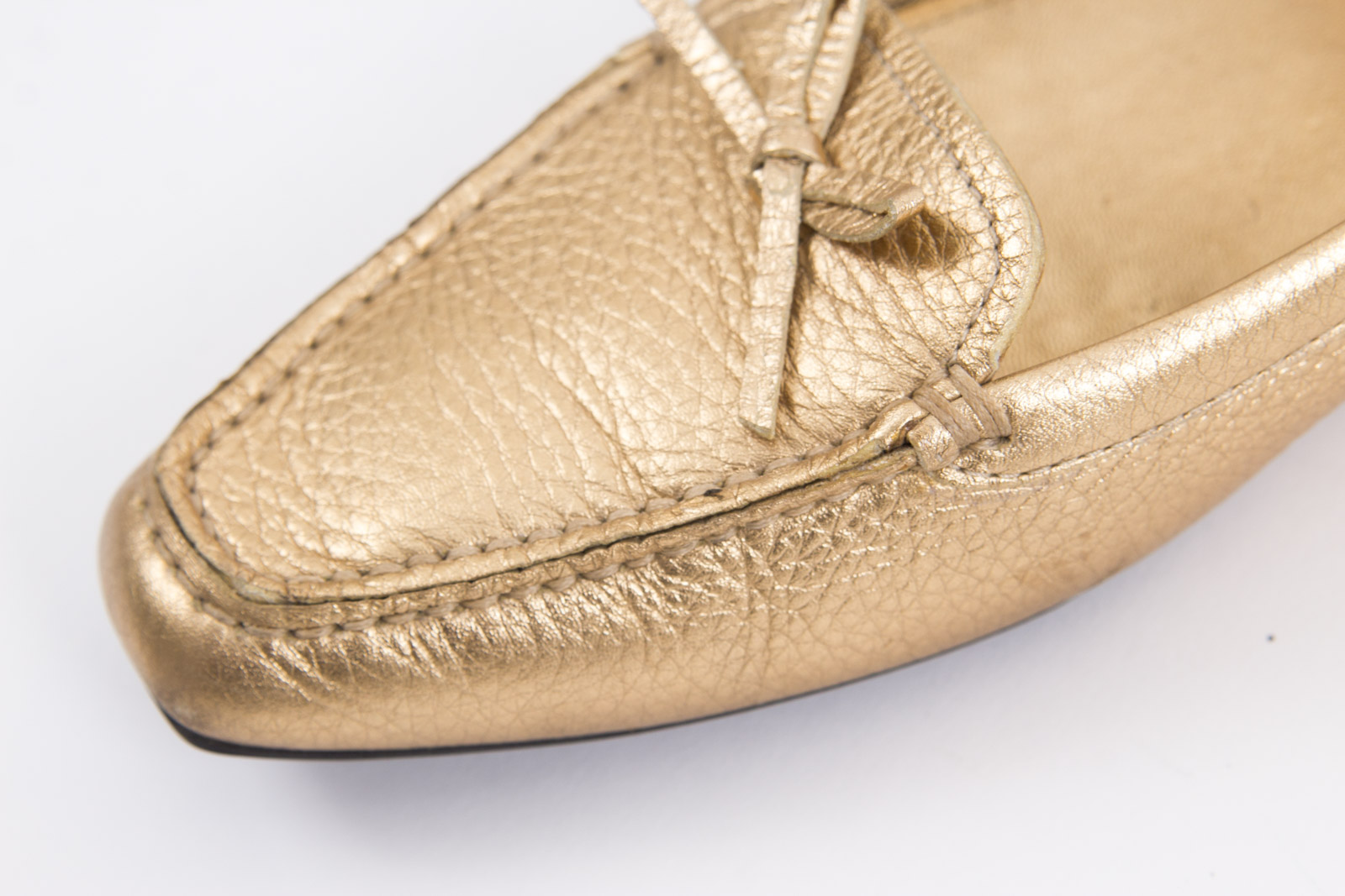 Prada Metallic Gold Tone Loafers