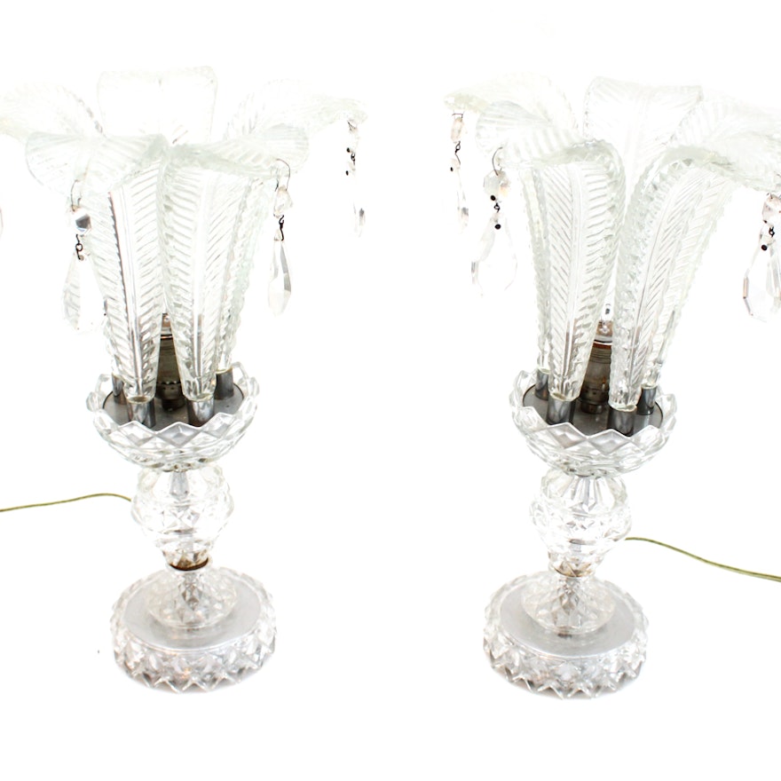 Art Deco Crystal and Glass Boudoir Lamps