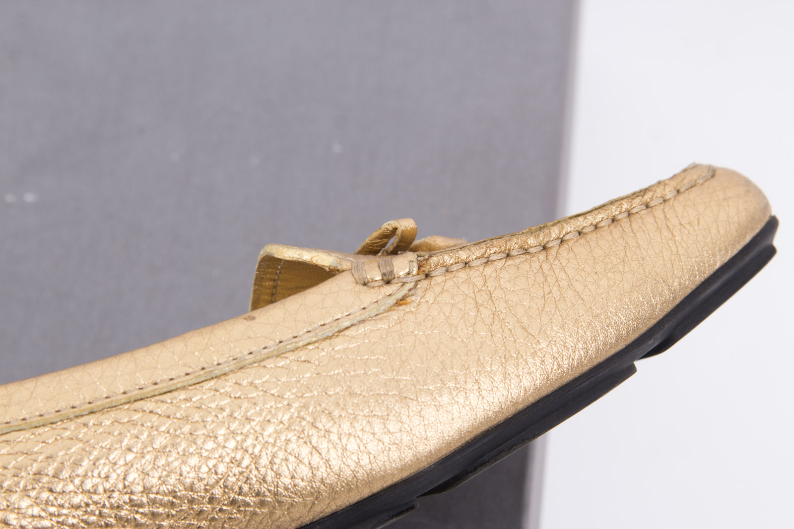 Prada Metallic Gold Tone Loafers