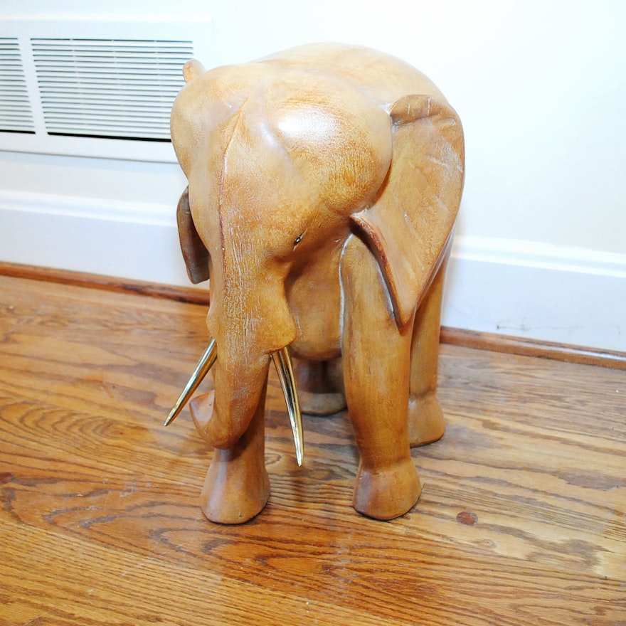 PRIORITY-Carved Wooden Elephant Sculpture