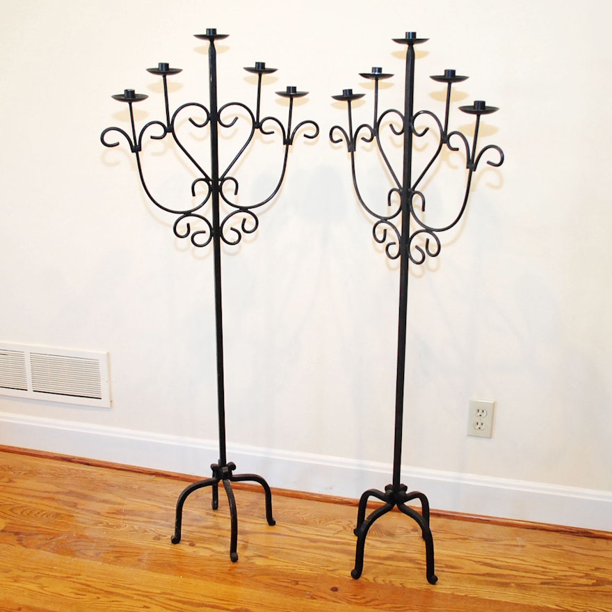 Wrought Iron Floor Stand Candelabras