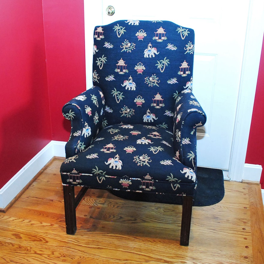 Upholstered Armchair with Monkey and Elephant Design Fabric