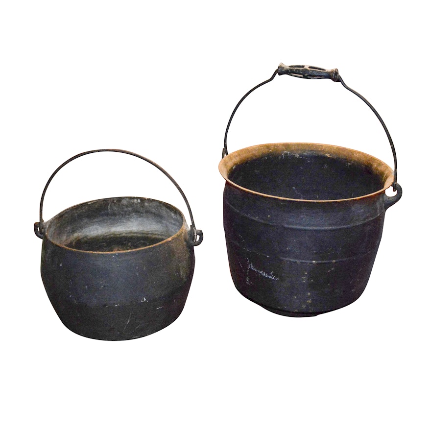 Pairing of Antique Cast Iron Cauldrons