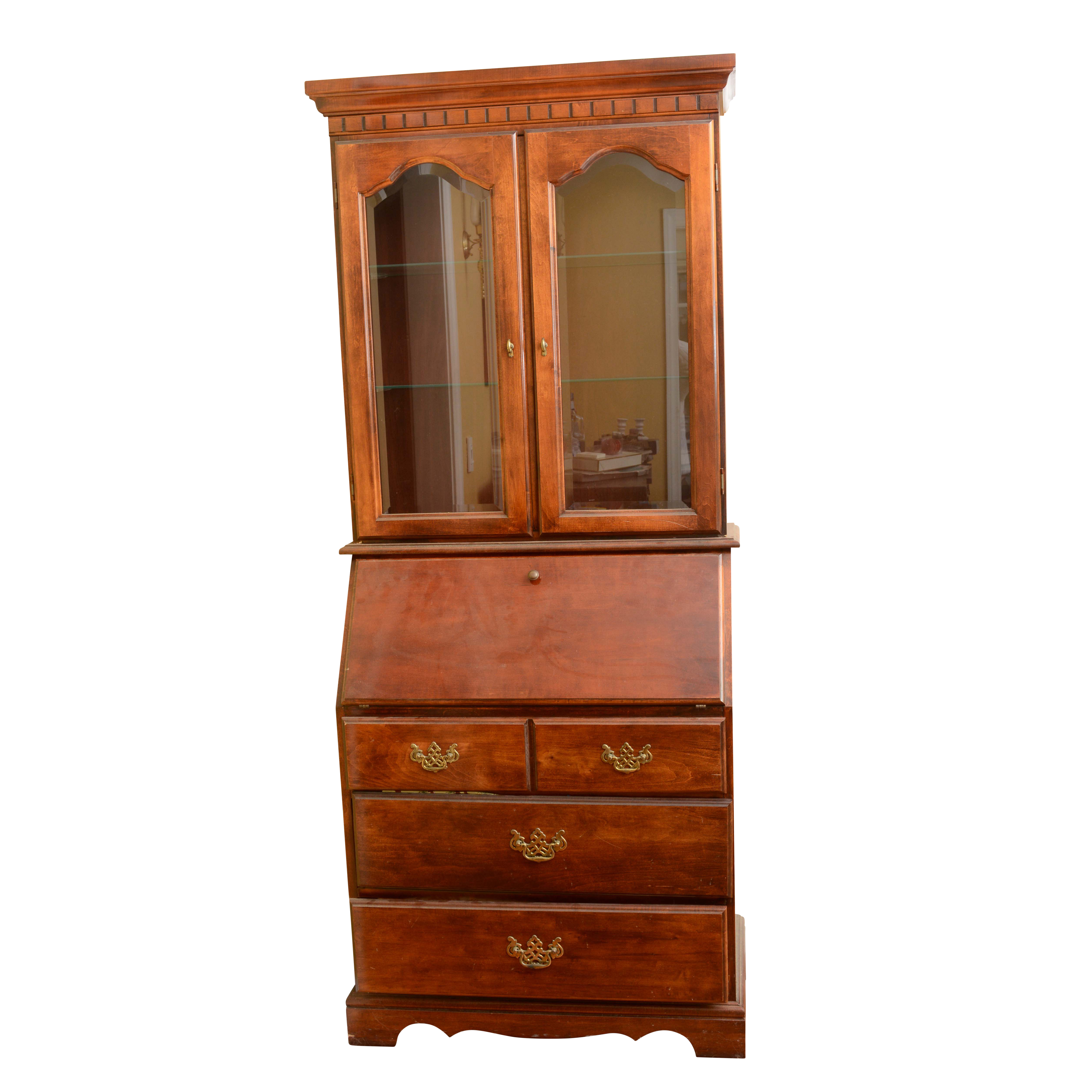 Vintage Colonial Style Maple Hutch with Secretary