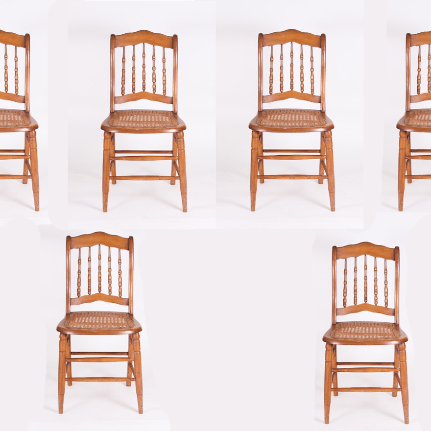 Vintage Wood and Wicker Dining Chair Set