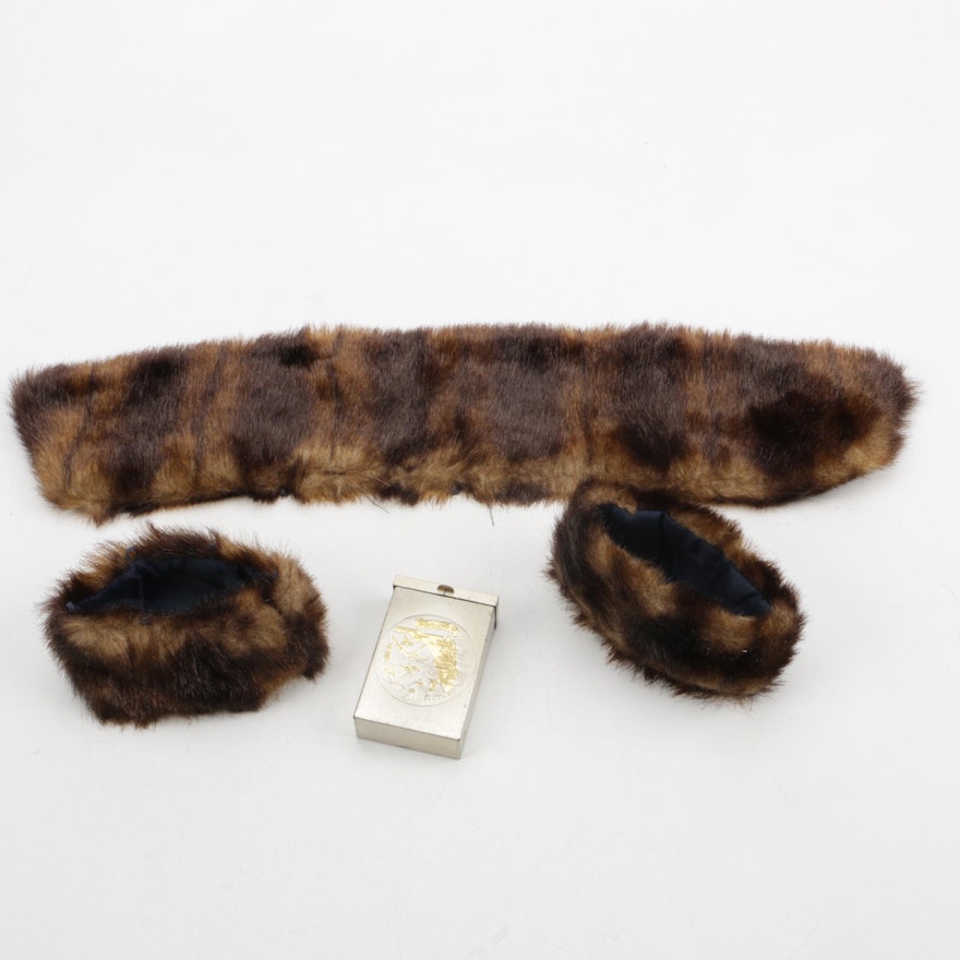 Faux Fur Collar and Cuffs with Tourist Cigarette Box