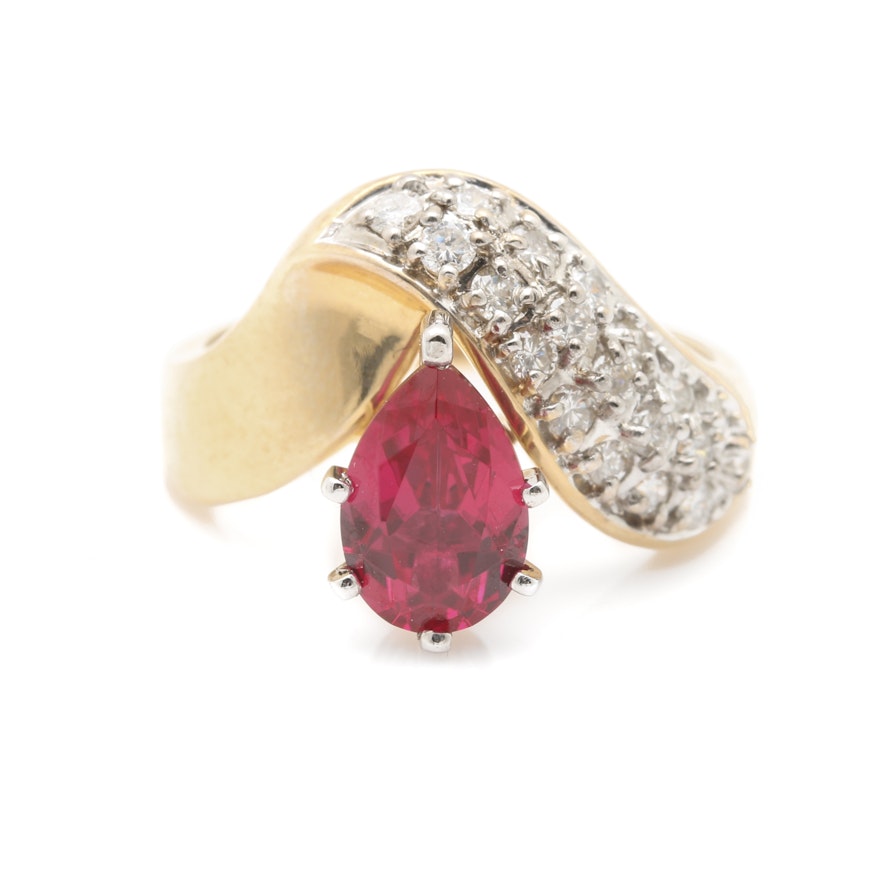 14K Yellow Gold Ruby and Diamond Ring