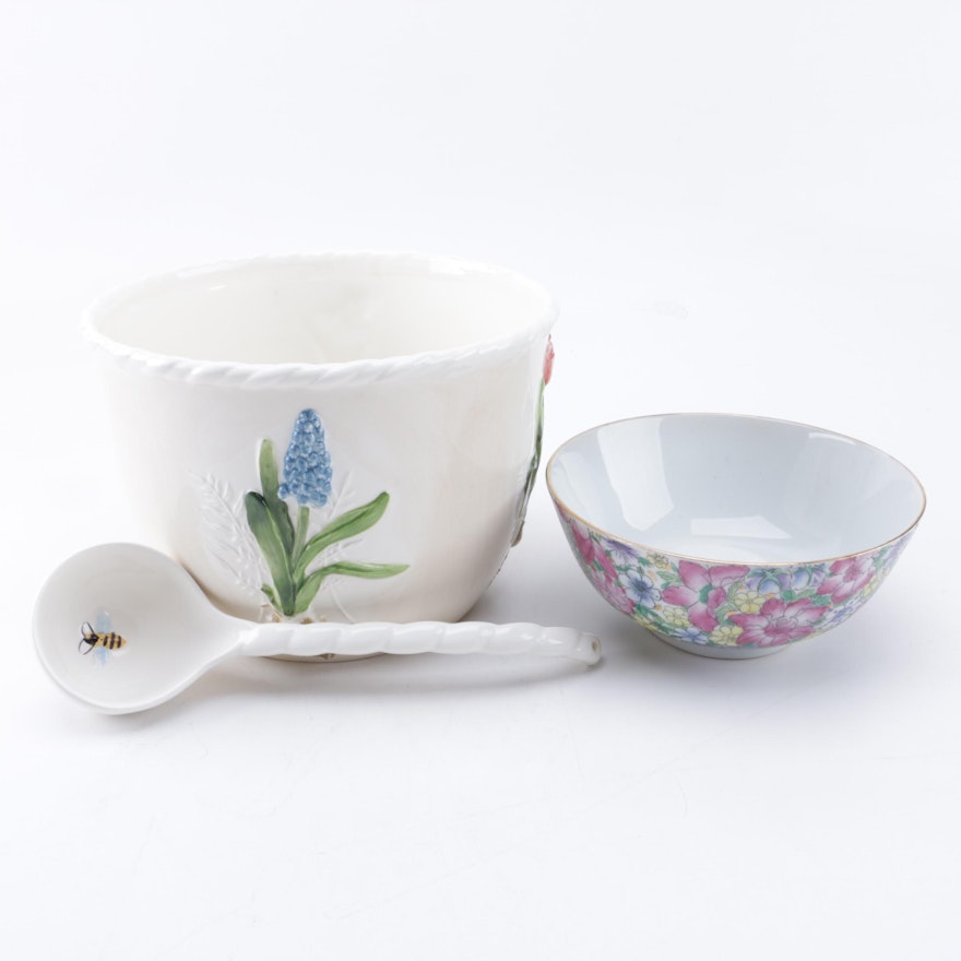 Decorative Floral Bowls and Ladle