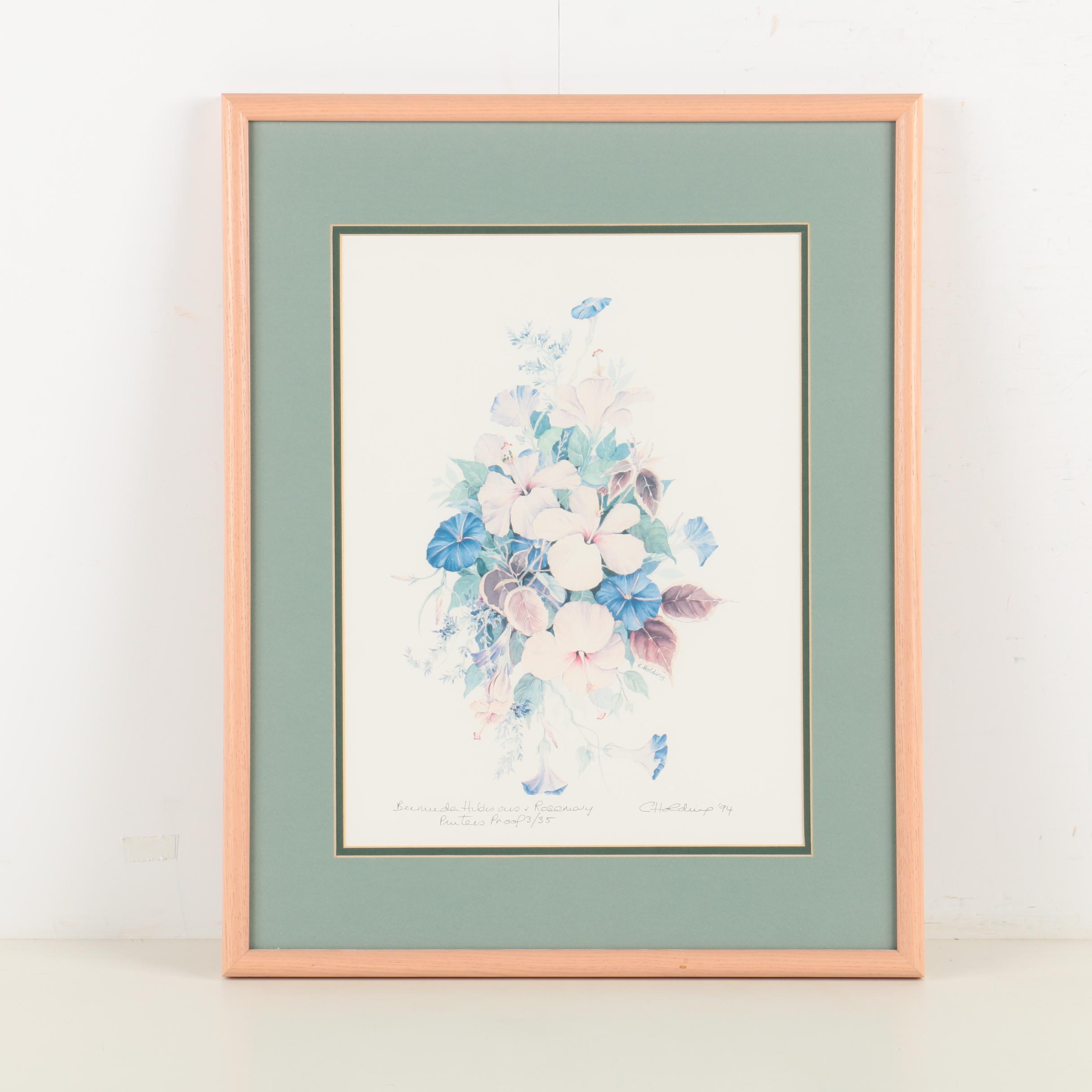 Carole Holding Printer's Proof Reproduction Print "Bermuda Hibiscus + Rosemary"