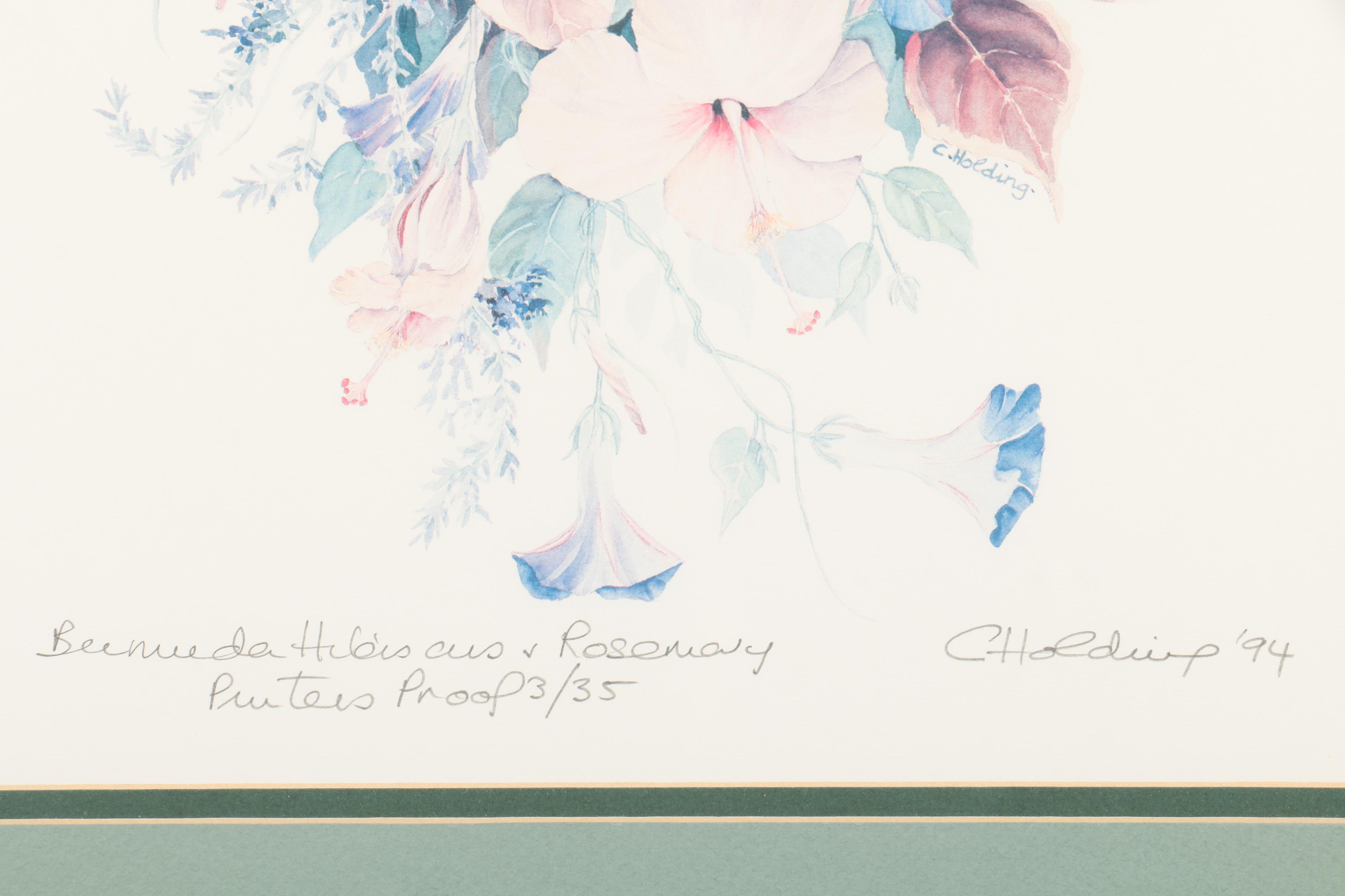 Carole Holding Printer's Proof Reproduction Print "Bermuda Hibiscus + Rosemary"