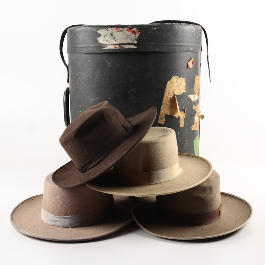 Vintage Spanish Made Fur Felt Hats with Hat Box
