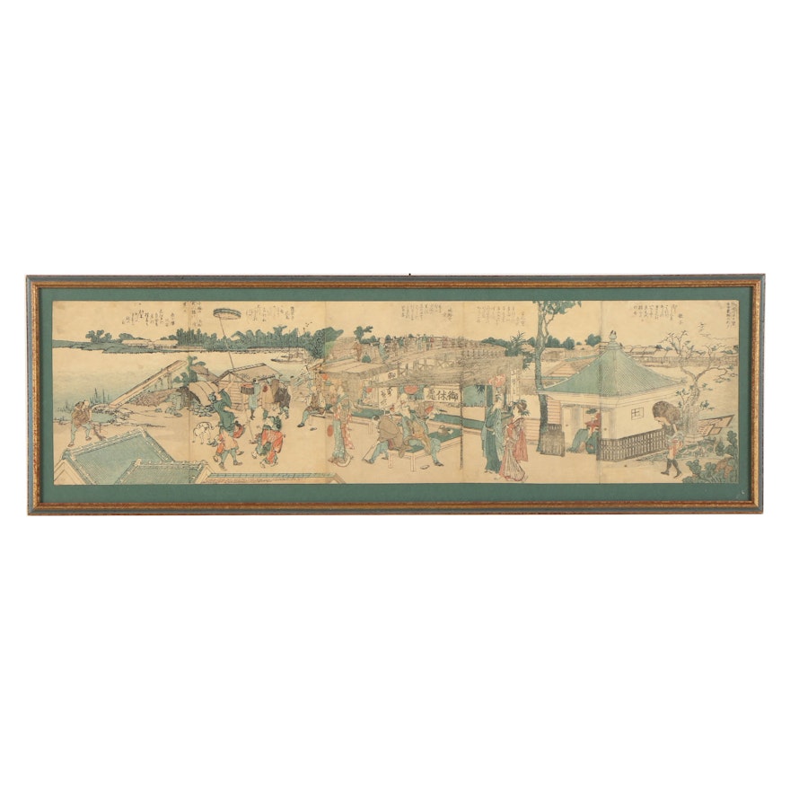 Hokusai Woodblocks from "Panoramic Views of Both Banks of the Sumida River"