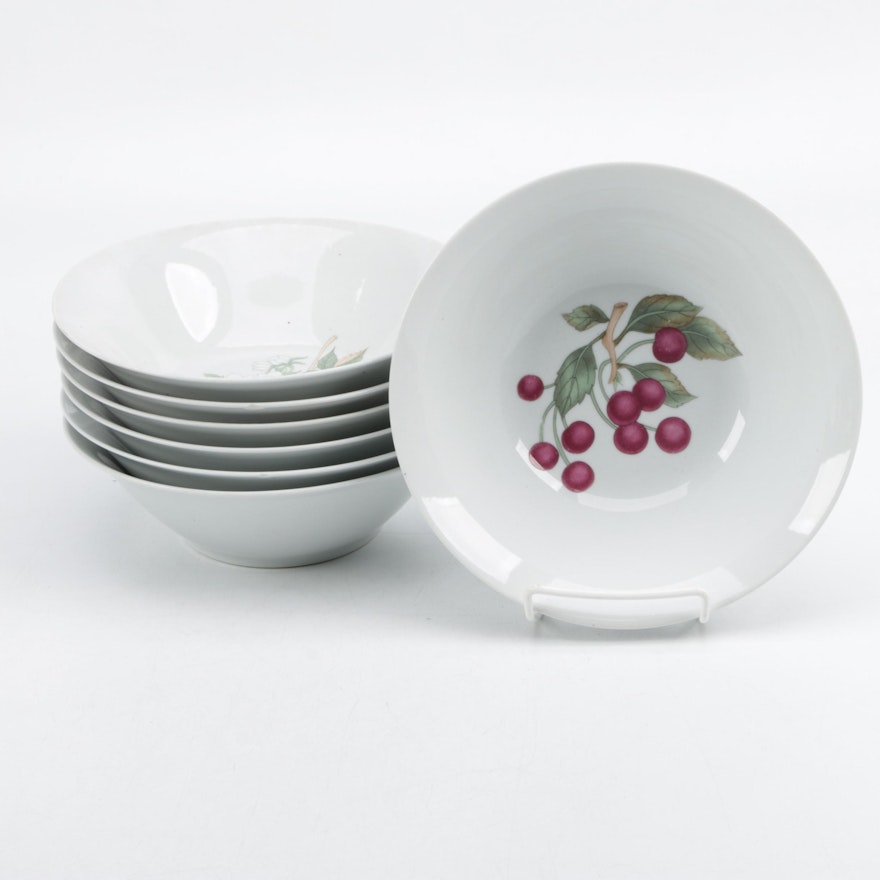 White Porcelain Bowls with Fruit Motif