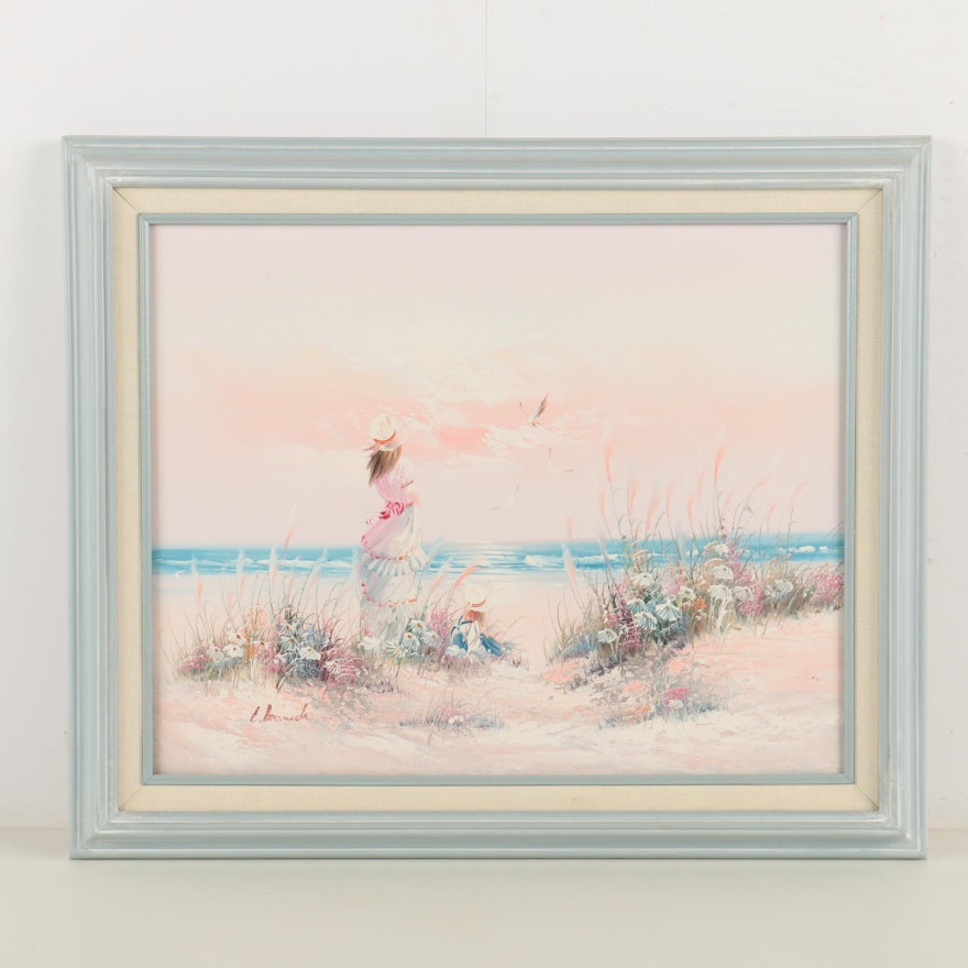L. Keswick Oil Painting on Canvas of Beach Scene