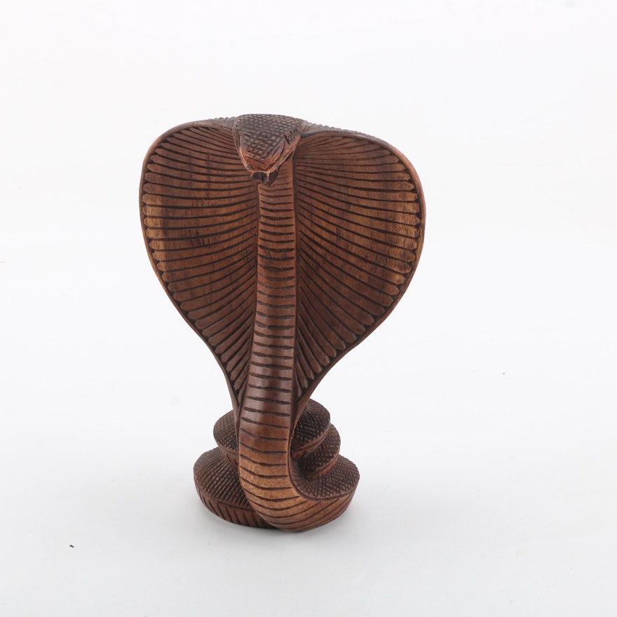 Carved Wooden Cobra Figure