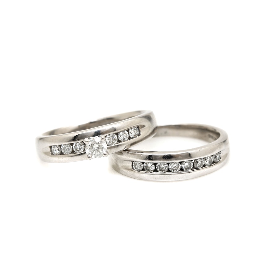 10K White Gold Diamond Bridal Ring Set