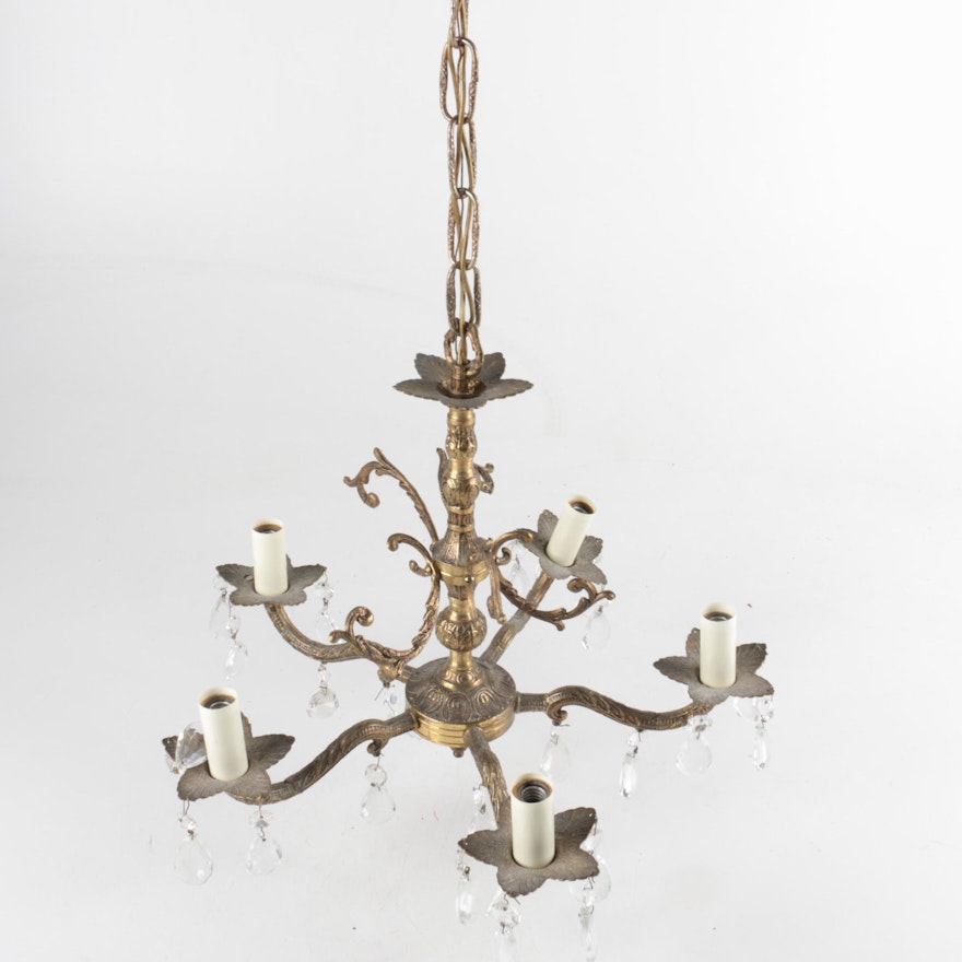 Brass Chandelier with Prism Accents