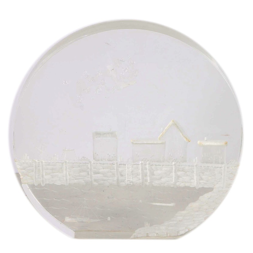 Rounded Crystal Sculpture of Waterfront Village