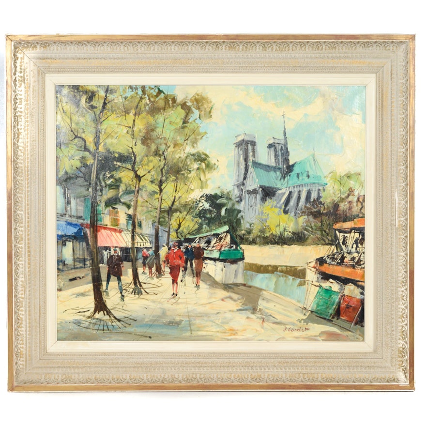 Jean Cordet Oil on Canvas Parisienne Streetscape Painting