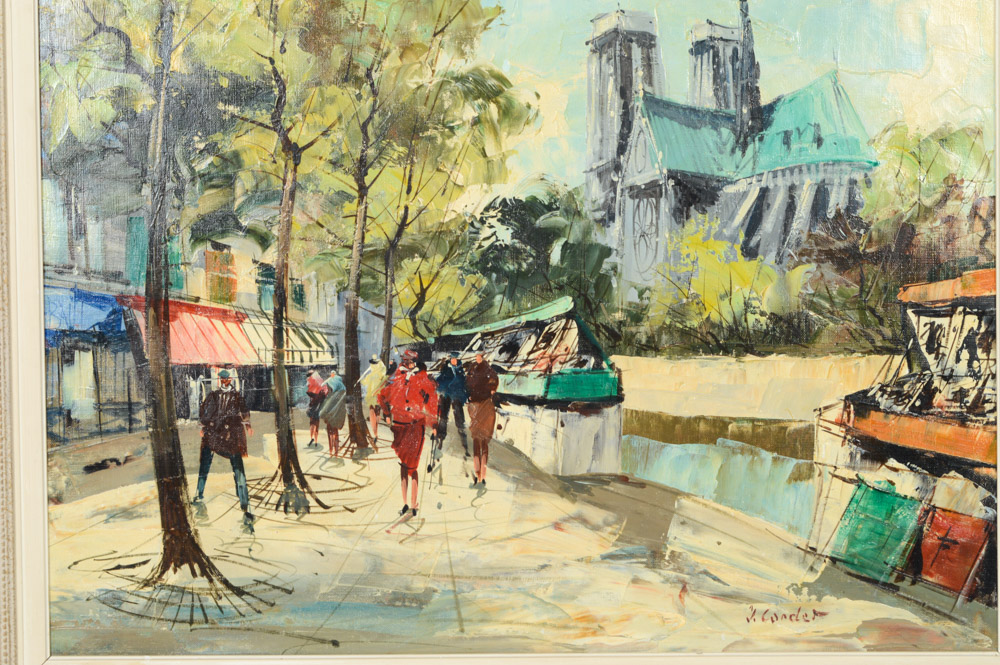 Jean Cordet Oil on Canvas Parisienne Streetscape Painting