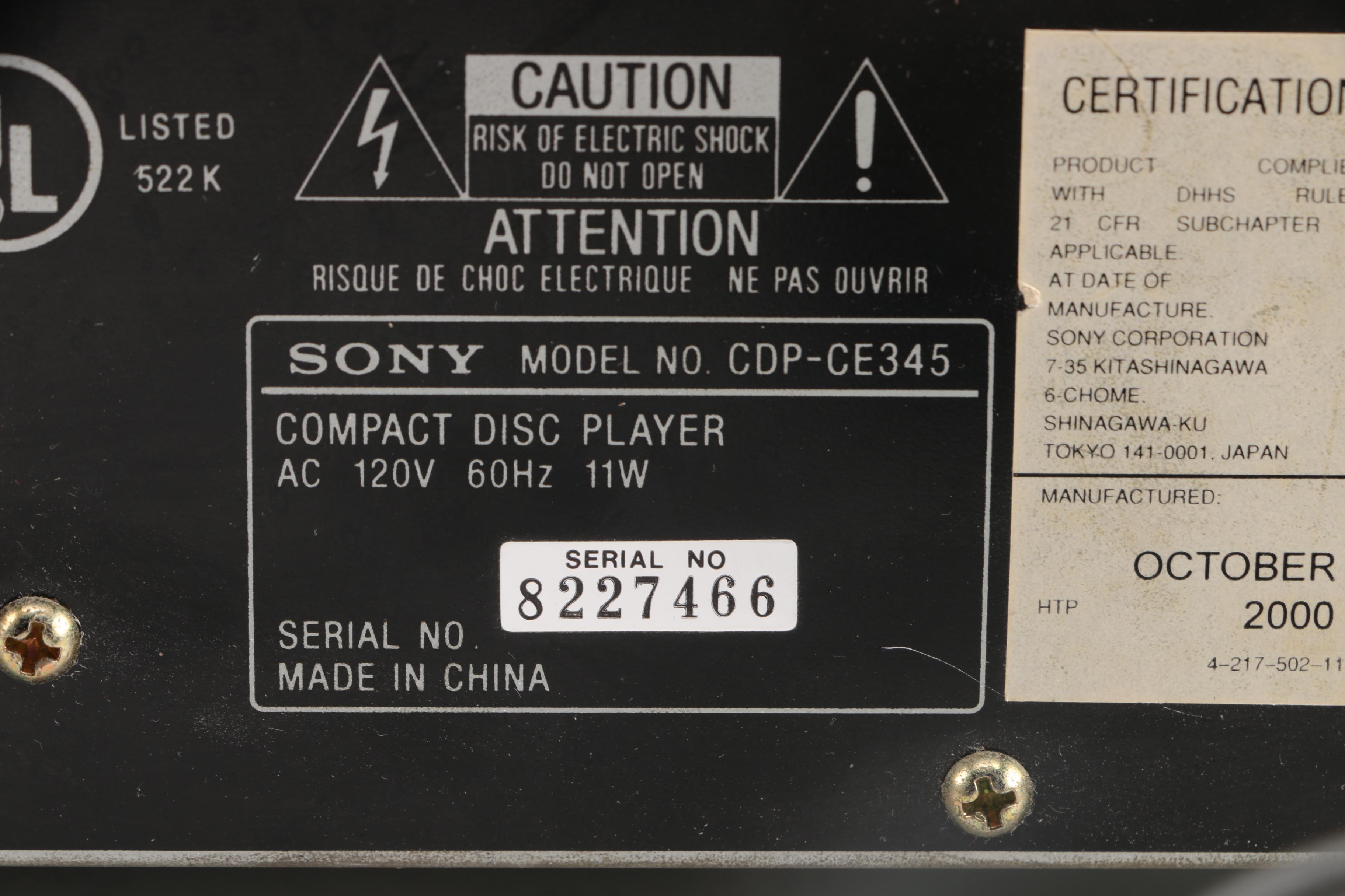 Sony CDP-CE345 Compact Disc Player