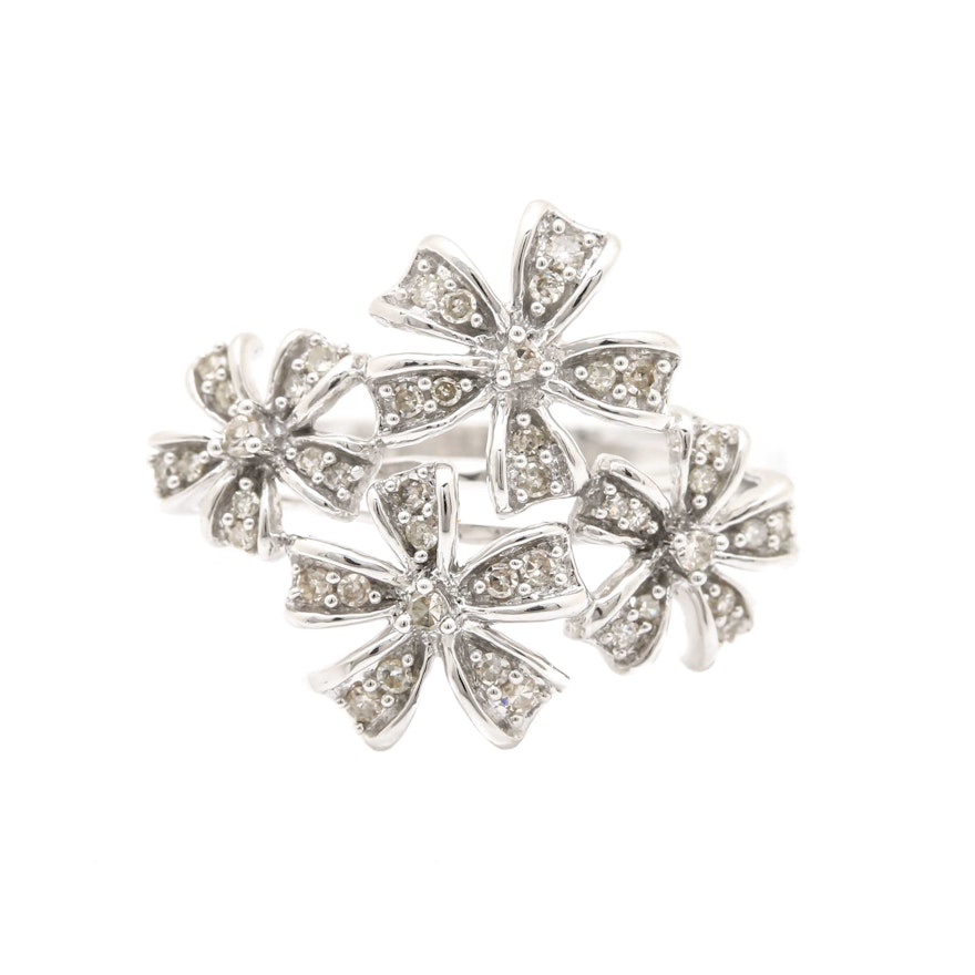 10K White Gold Diamond Flower Ring