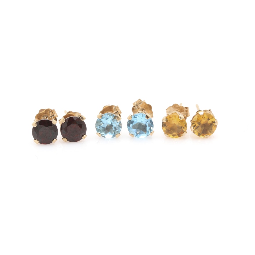 10K Yellow Gold Gemstone Stud Earring Selection