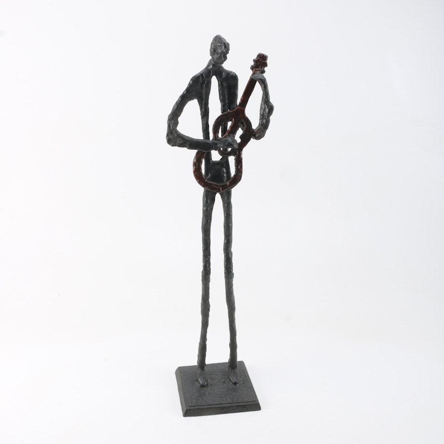 Cast Metal Guitar Player Statuette