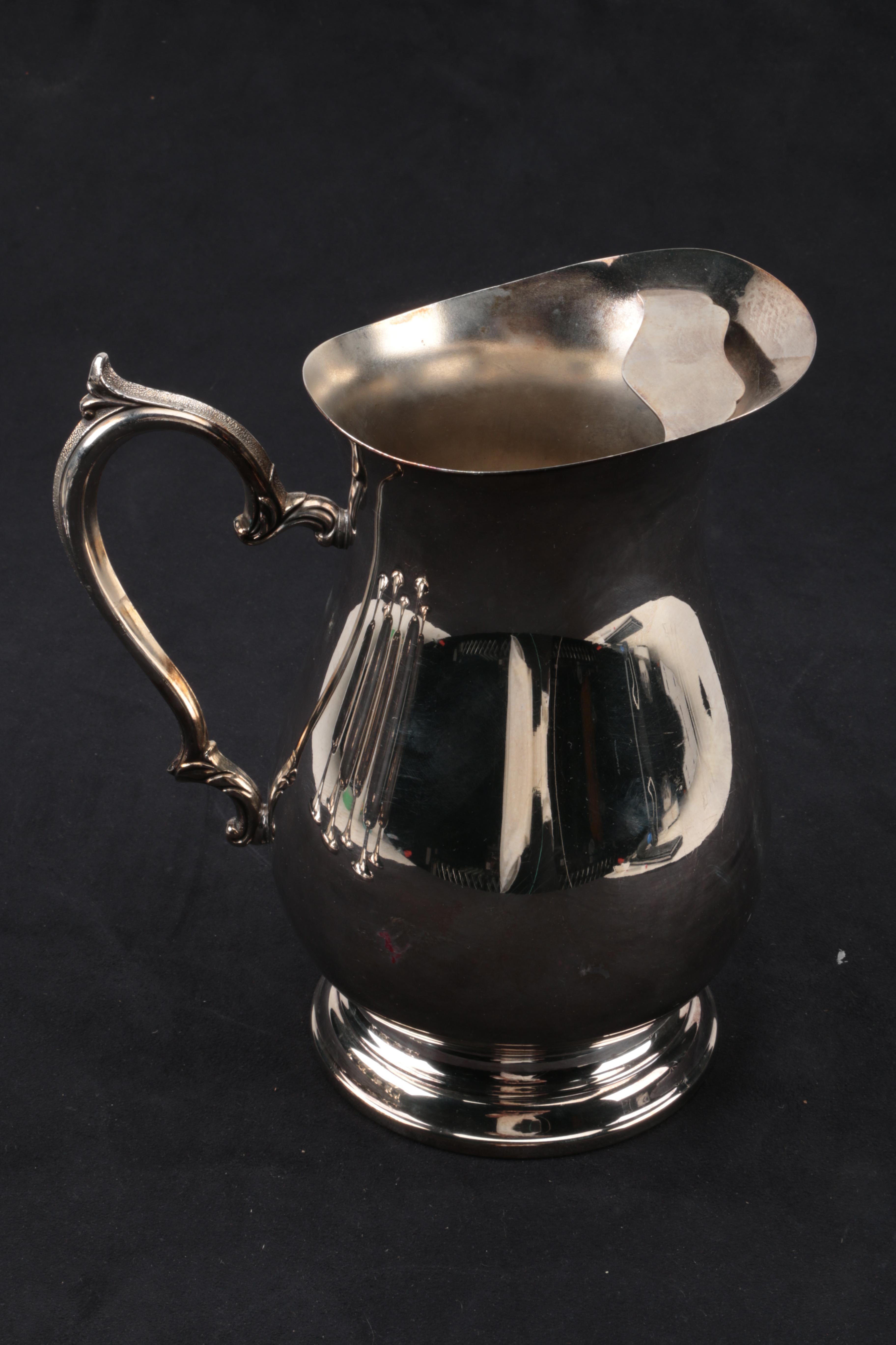 Wm. Rogers Silver Plate Footed Water Pitcher with Set of Goblets