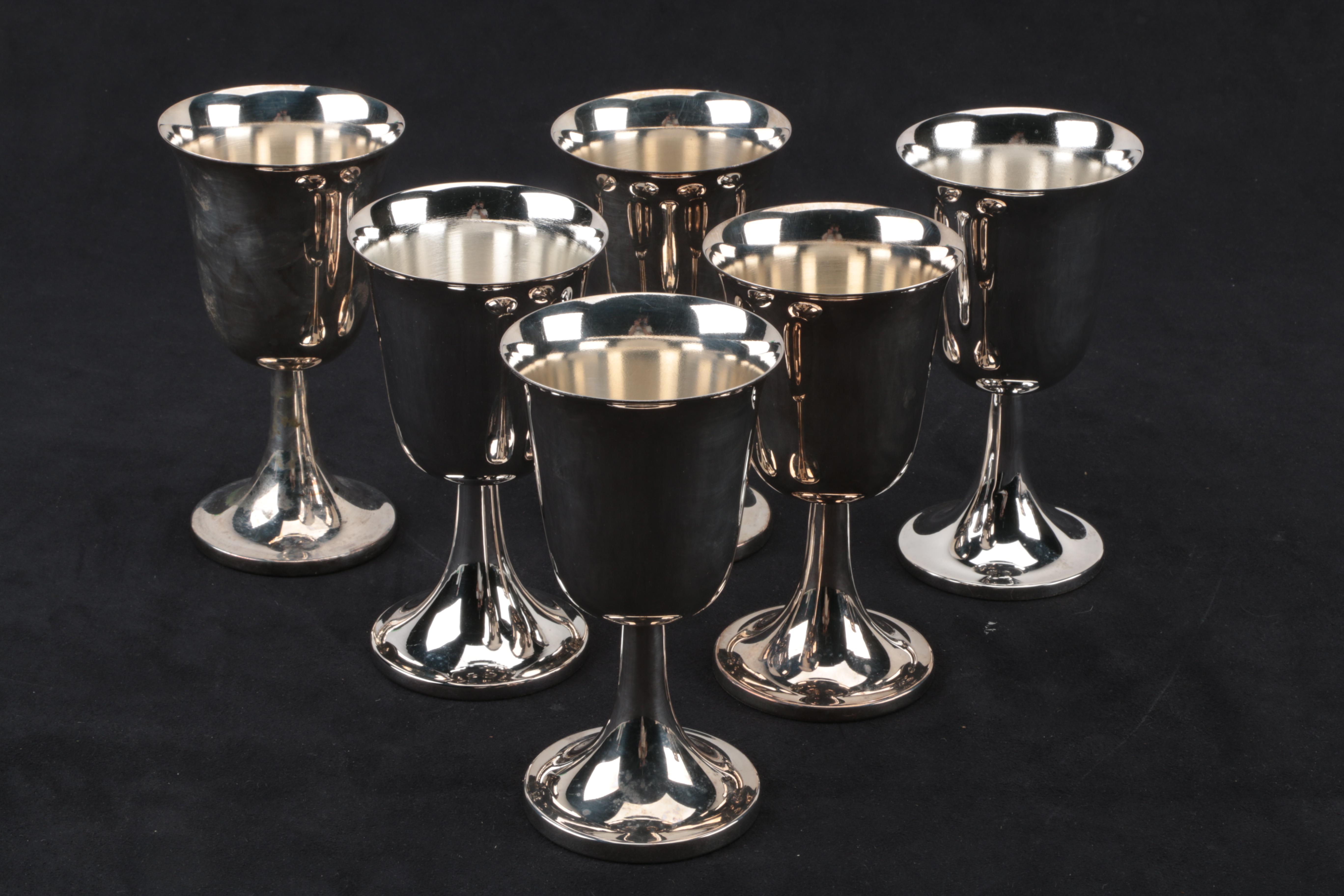 Wm. Rogers Silver Plate Footed Water Pitcher with Set of Goblets