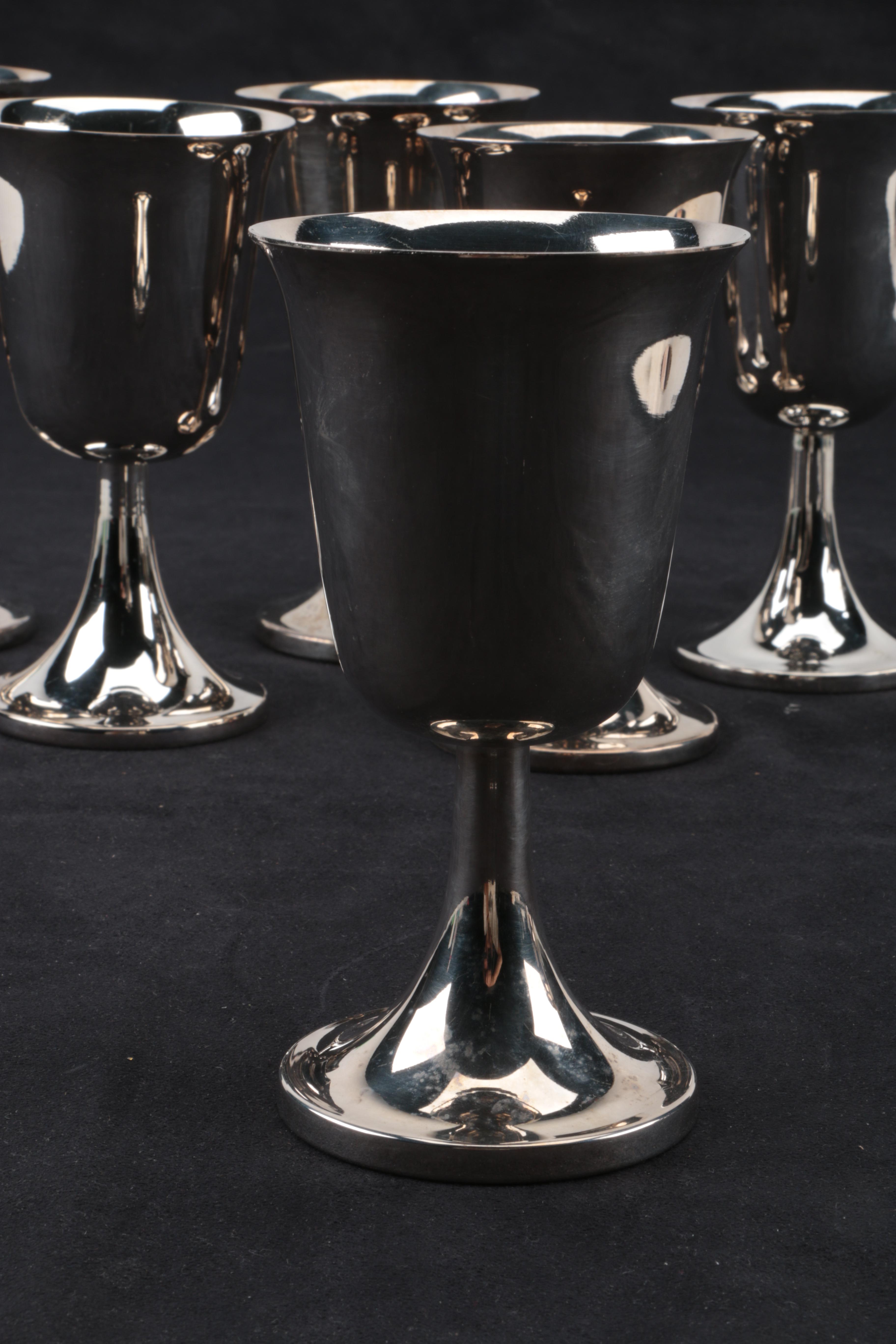 Wm. Rogers Silver Plate Footed Water Pitcher with Set of Goblets