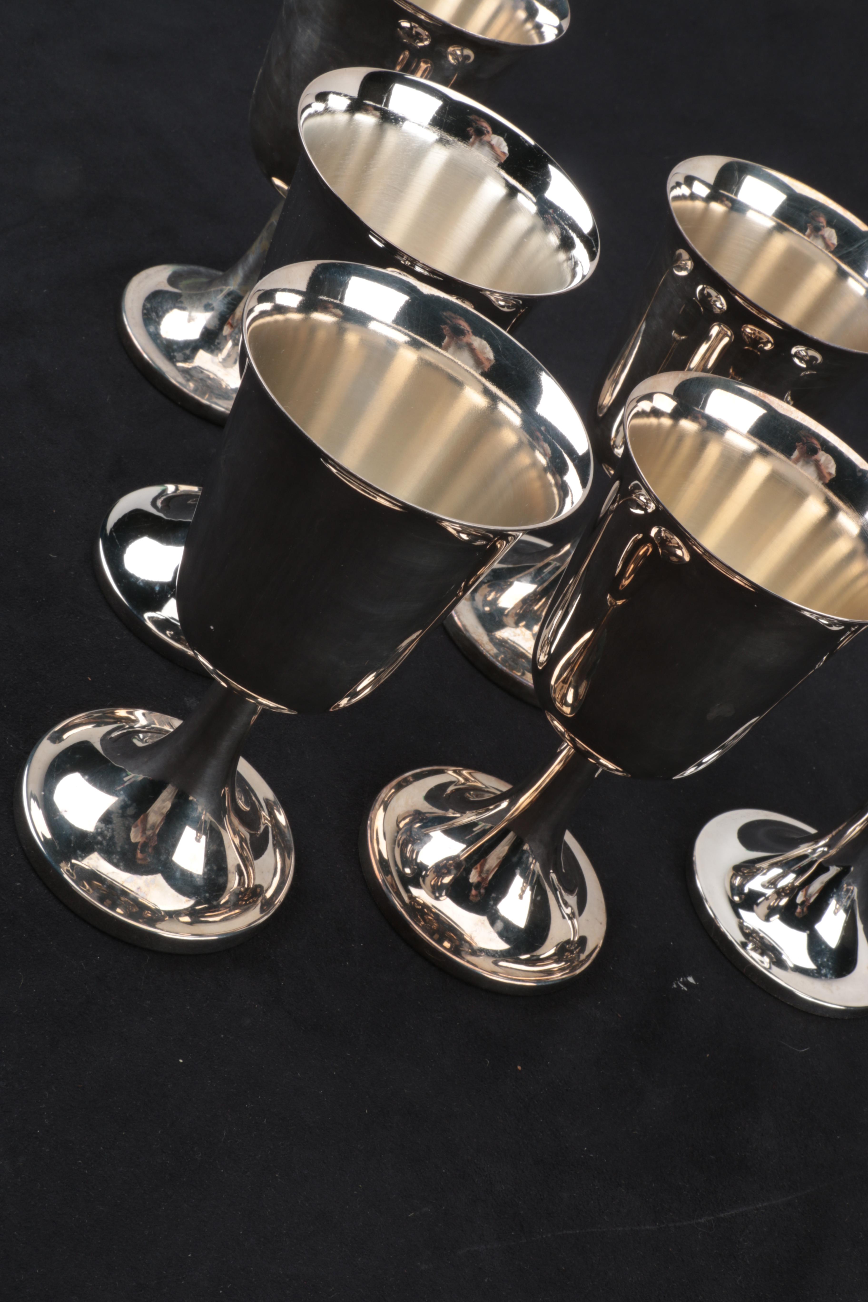 Wm. Rogers Silver Plate Footed Water Pitcher with Set of Goblets