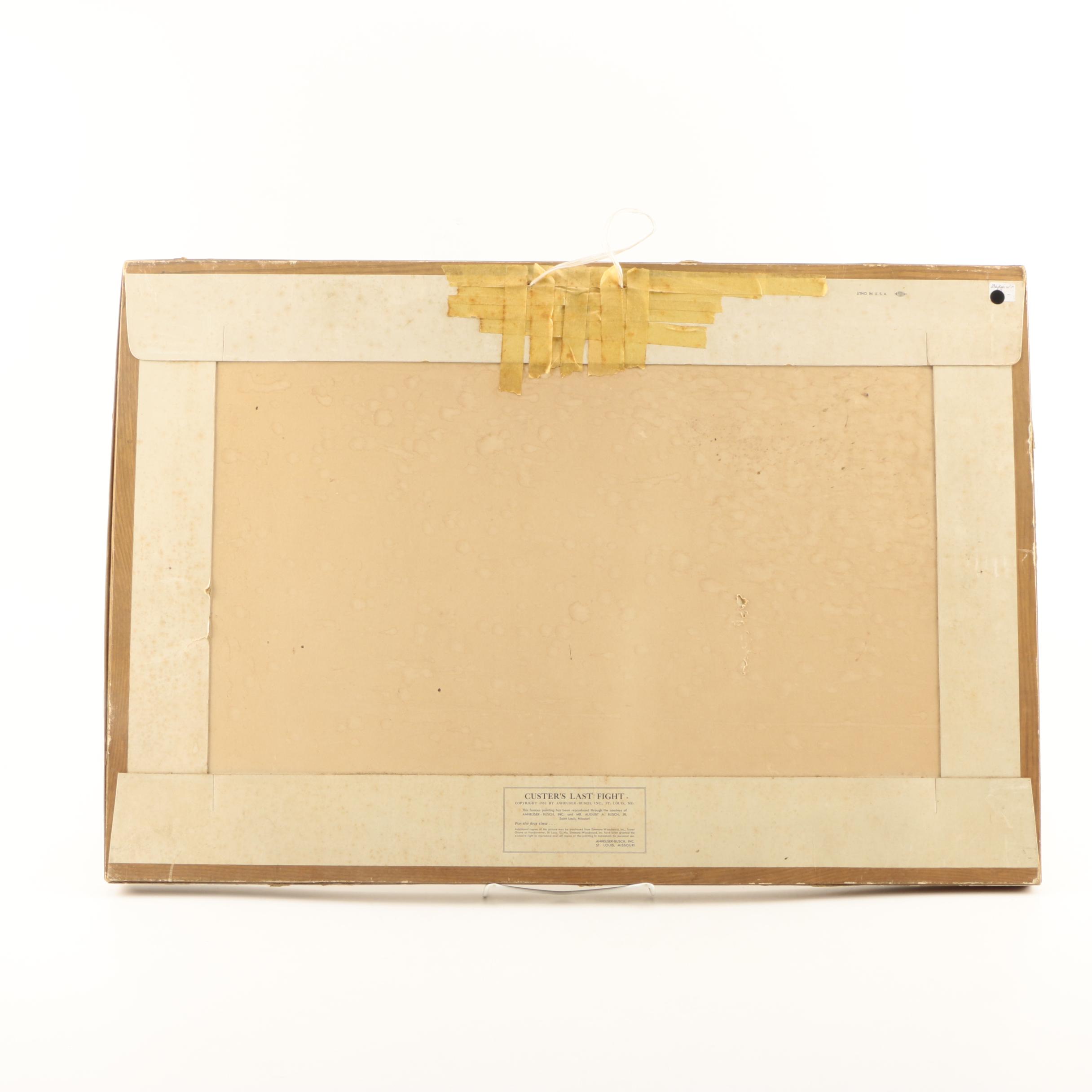 1952 Budweiser Reproduction Otto Becker's "Custer's Last Fight" Framed Painting