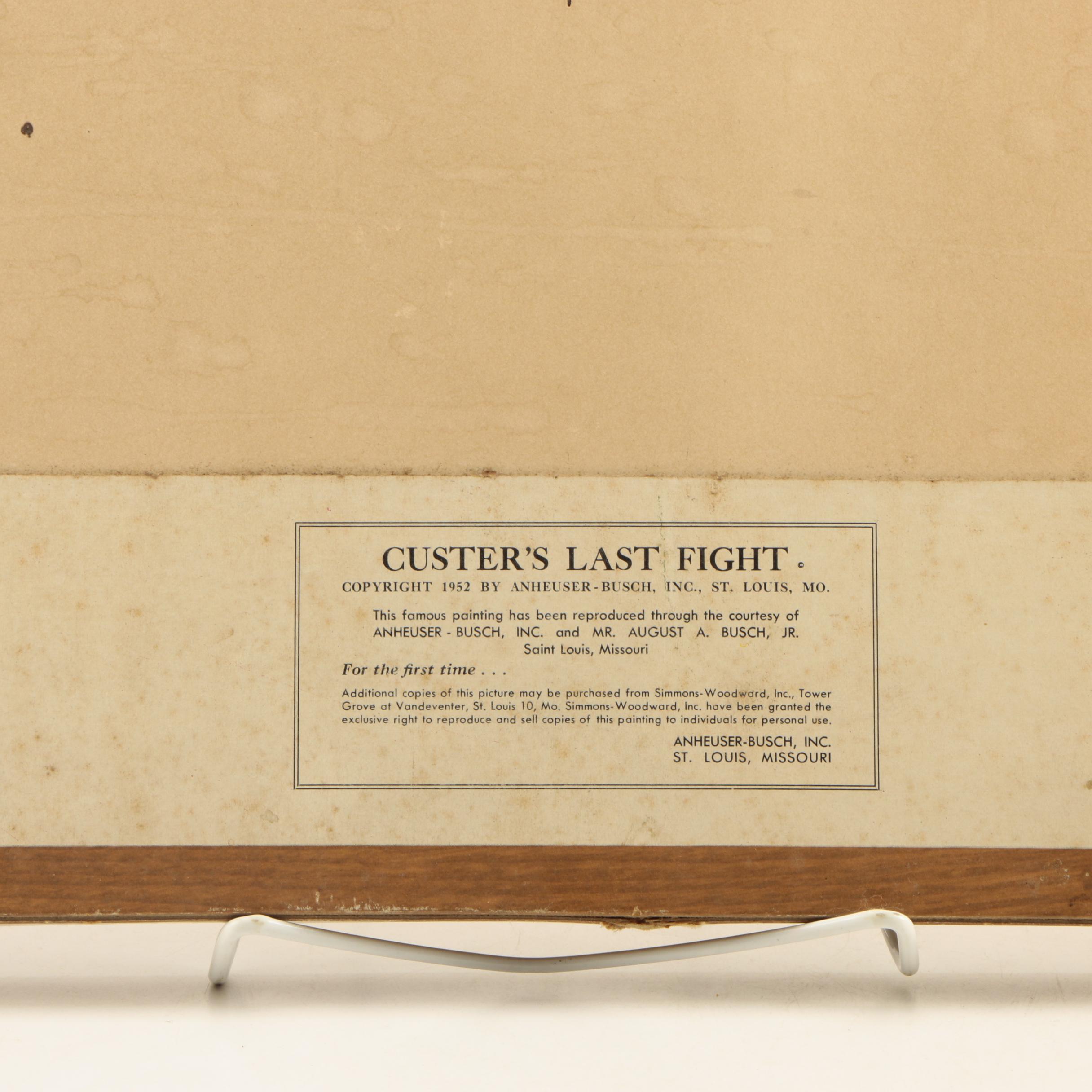 1952 Budweiser Reproduction Otto Becker's "Custer's Last Fight" Framed Painting