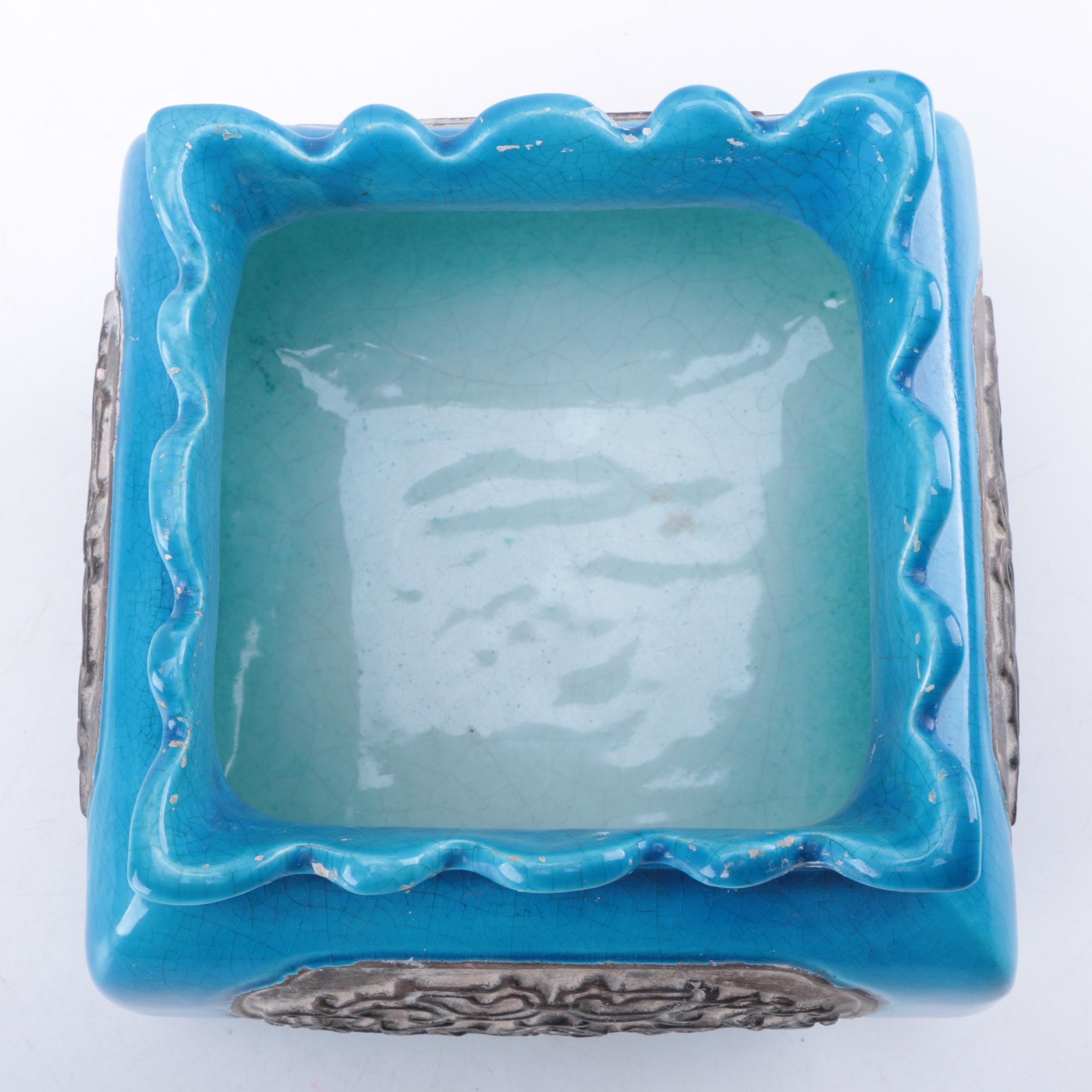 Middle Eastern Inspired Blue Square Ceramic Vase