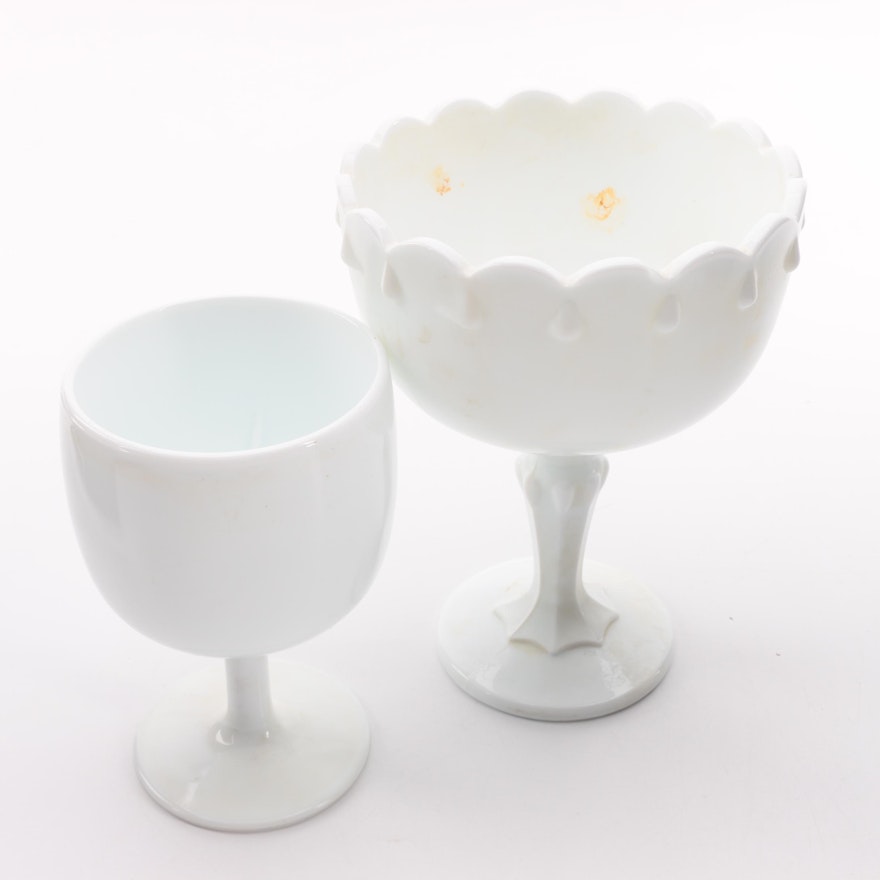 Vintage Milk Glass Compote and Goblet