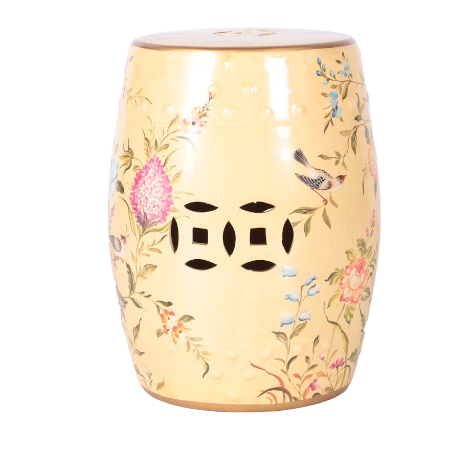 Chinese Floral Motif Ceramic Garden Stool