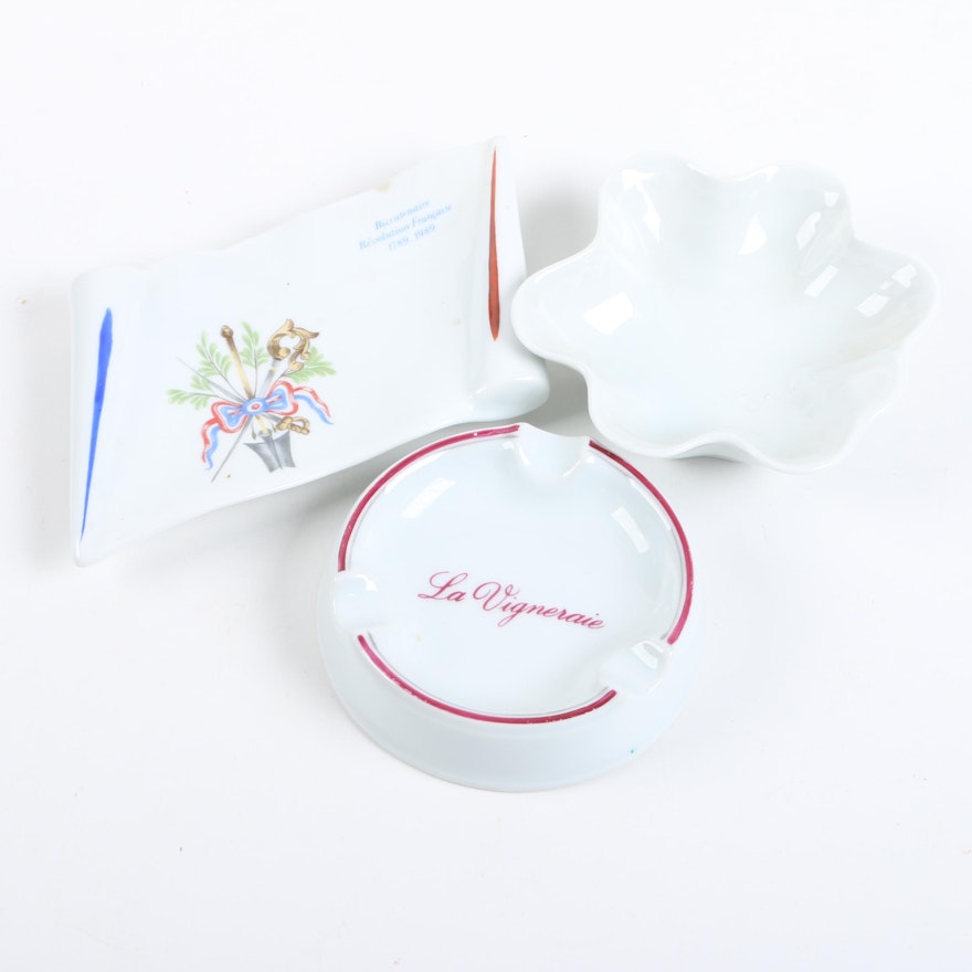 Limoges Porcelain Ash Receivers, Including Commemorative French Bicentennial