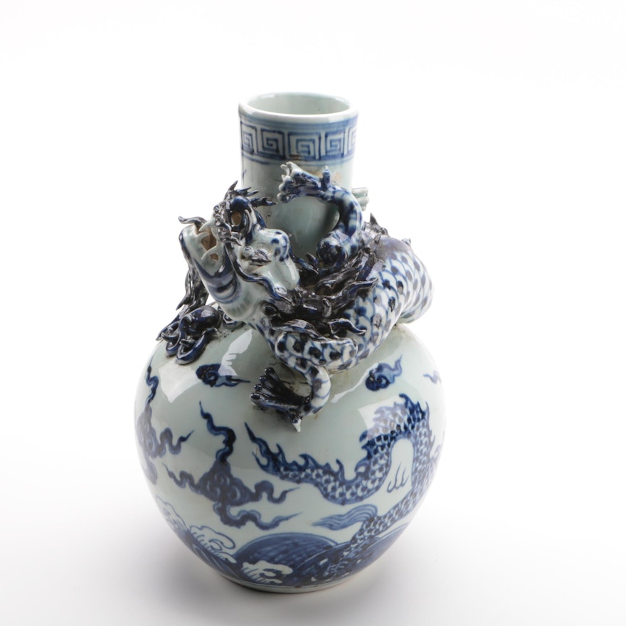 Chinese Dragon Motif Ceramic Vase