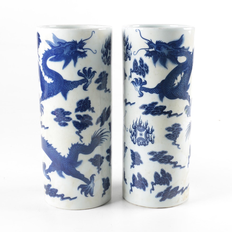 Chinese Blue and White Cylinder Vases