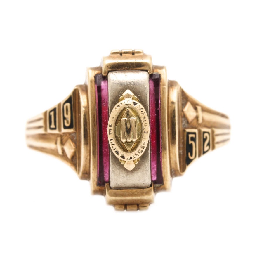 10K Two Tone Gold Commemorative Ruby Ring