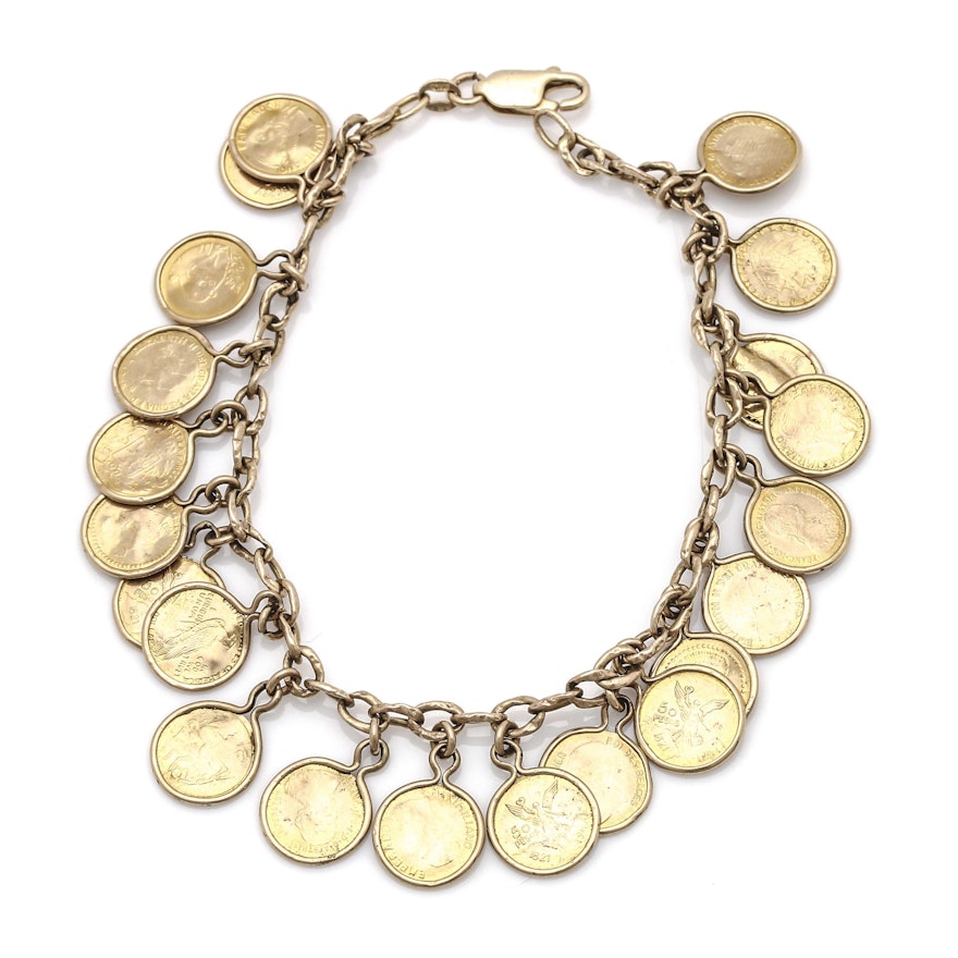 14K Yellow Gold Replica Coin Bracelet