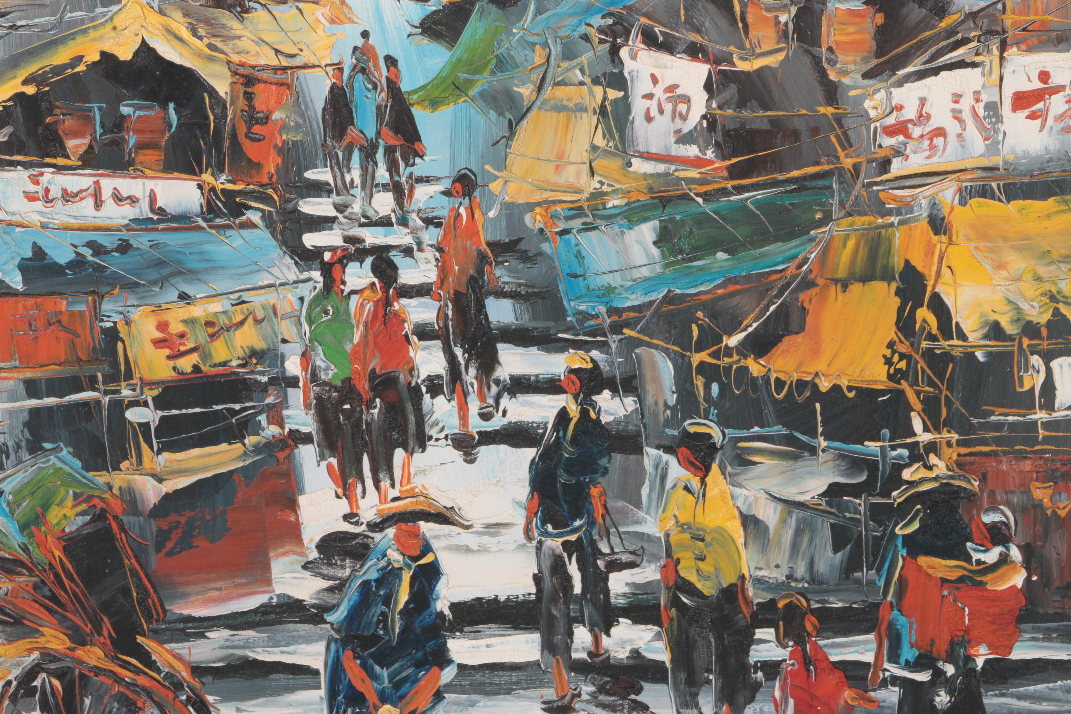 Oil Painting on Canvas of an East Asian Street Scene