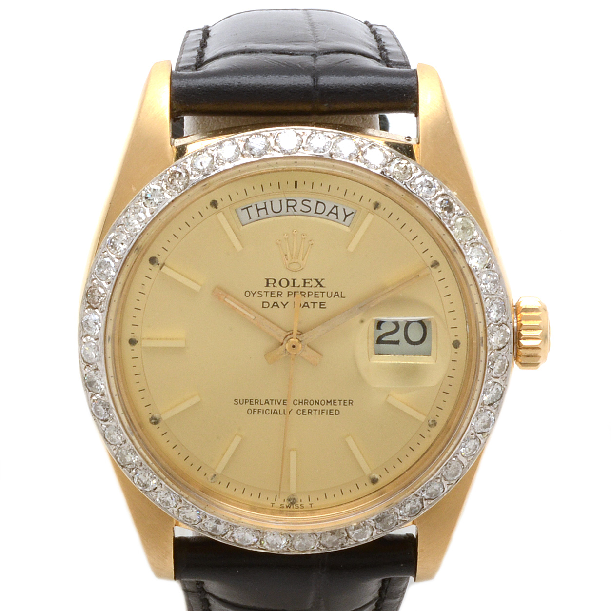 18K Yellow Gold Rolex Oyster Perpetual Day Date 1.32 CTW Diamond Watch