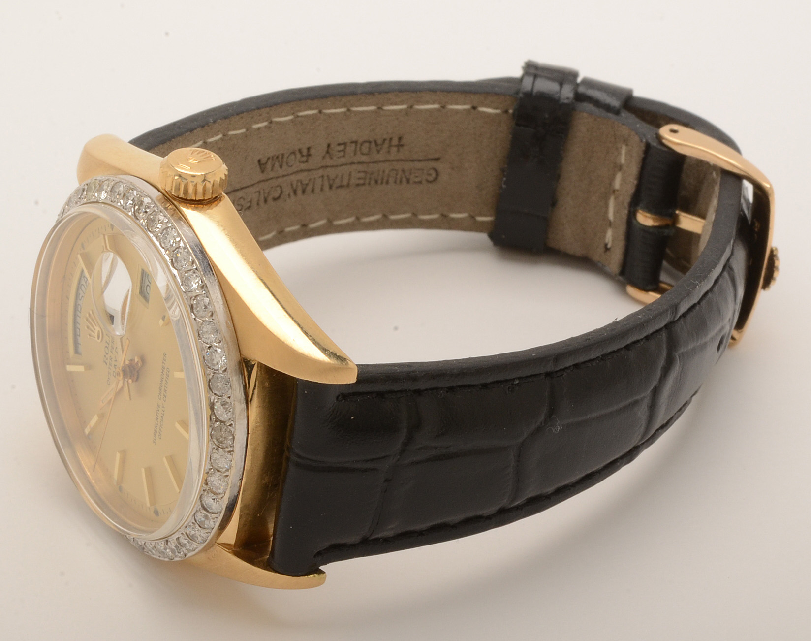 18K Yellow Gold Rolex Oyster Perpetual Day Date 1.32 CTW Diamond Watch