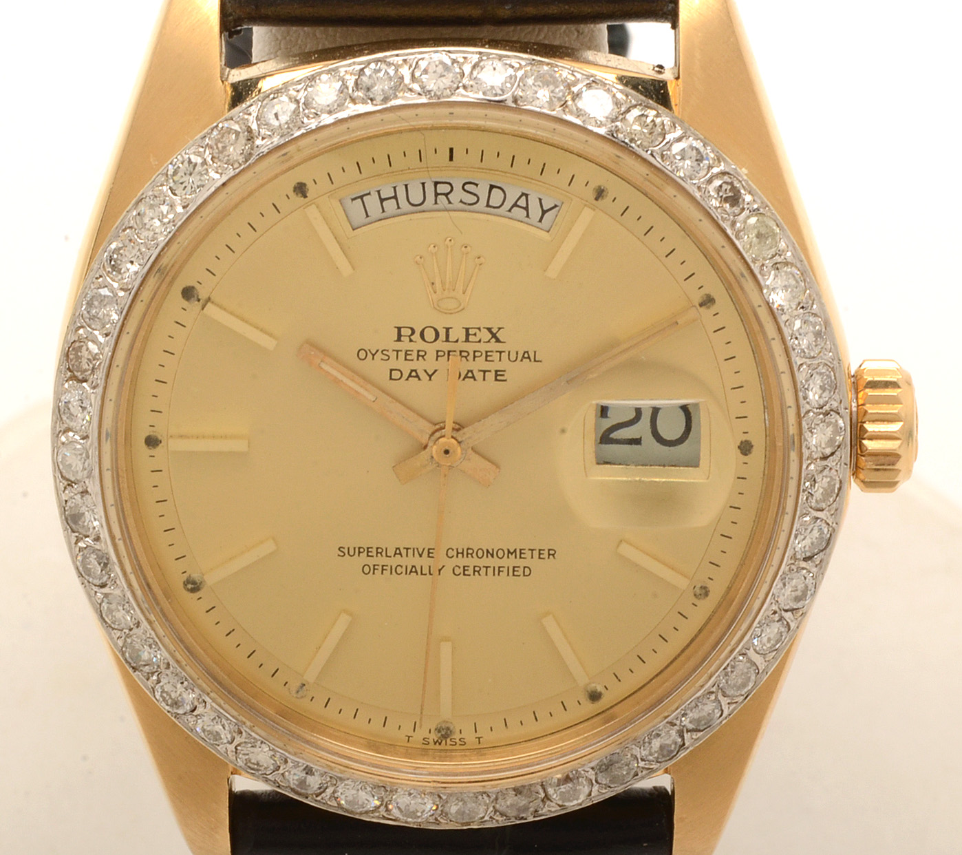 18K Yellow Gold Rolex Oyster Perpetual Day Date 1.32 CTW Diamond Watch