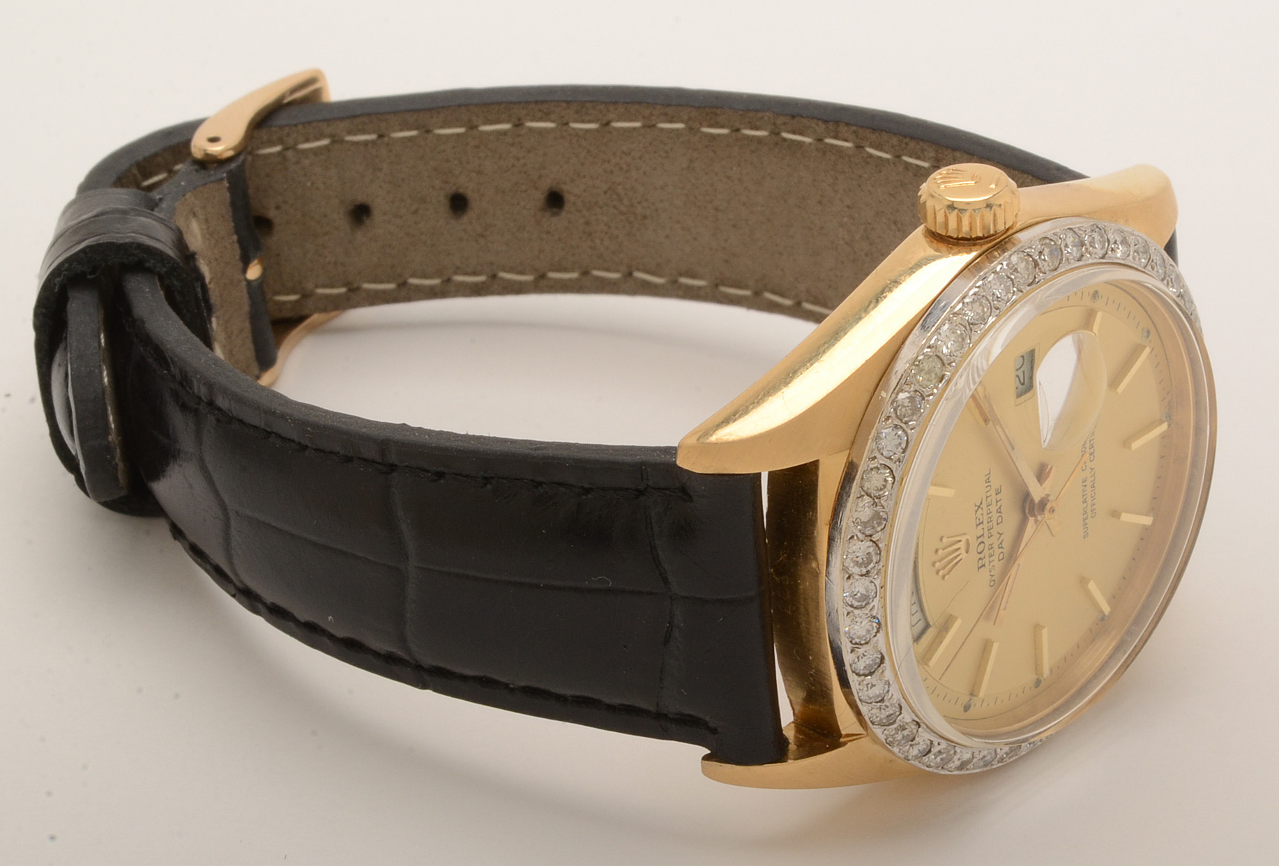 18K Yellow Gold Rolex Oyster Perpetual Day Date 1.32 CTW Diamond Watch