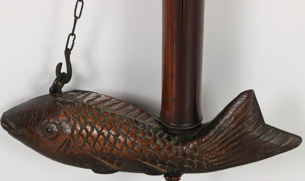 Japanese Jizai Kagi Kettle Hook of Carved Wooden Fish