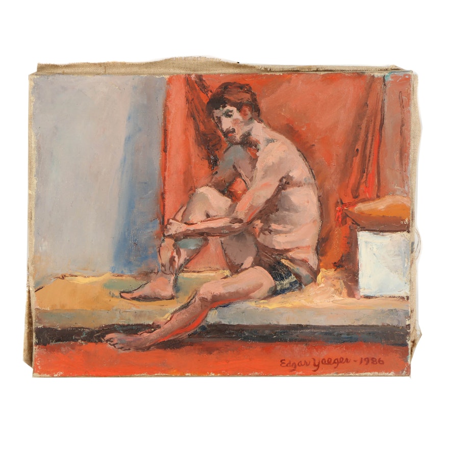 Edgar Yaeger Oil Painting on Canvas Portrait of Male Figure